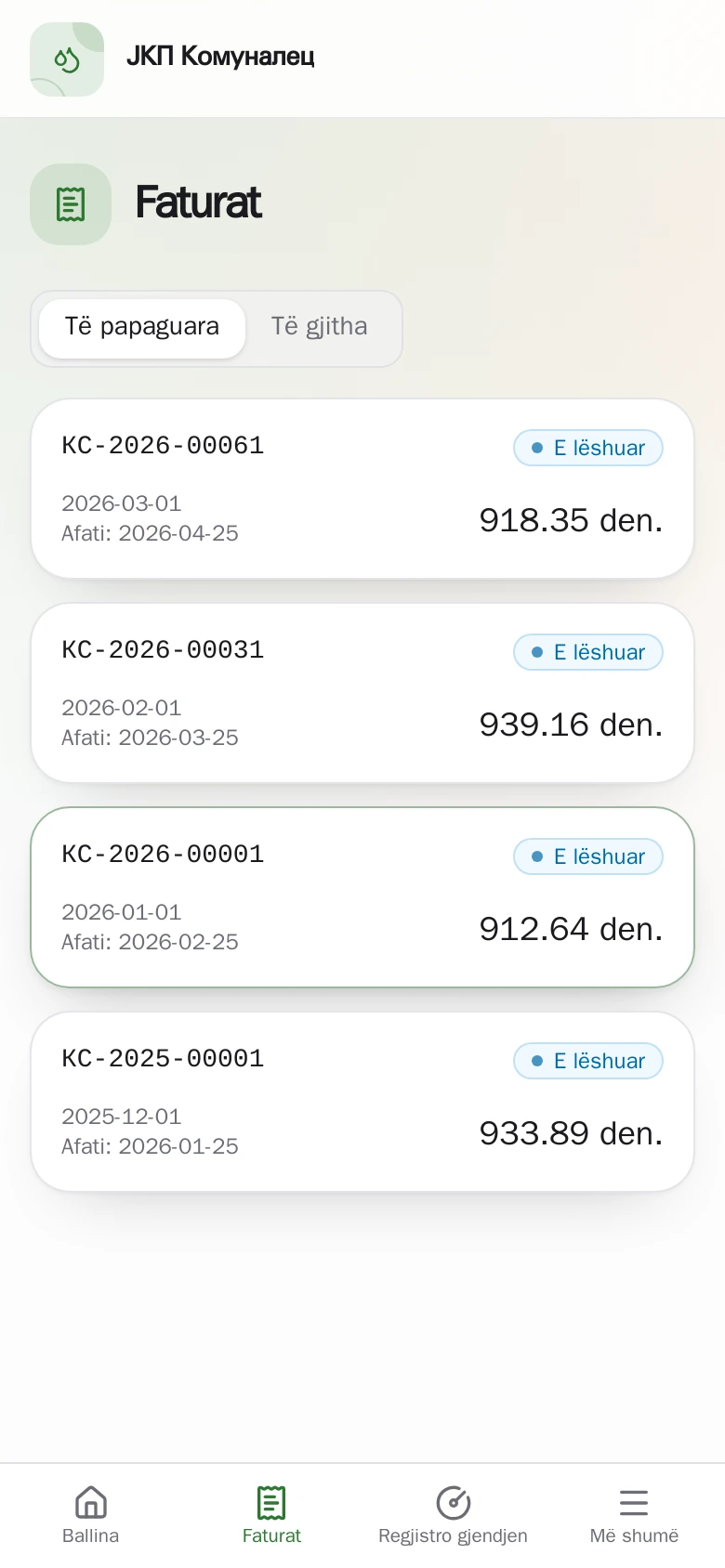 Faturat komunale për klientët